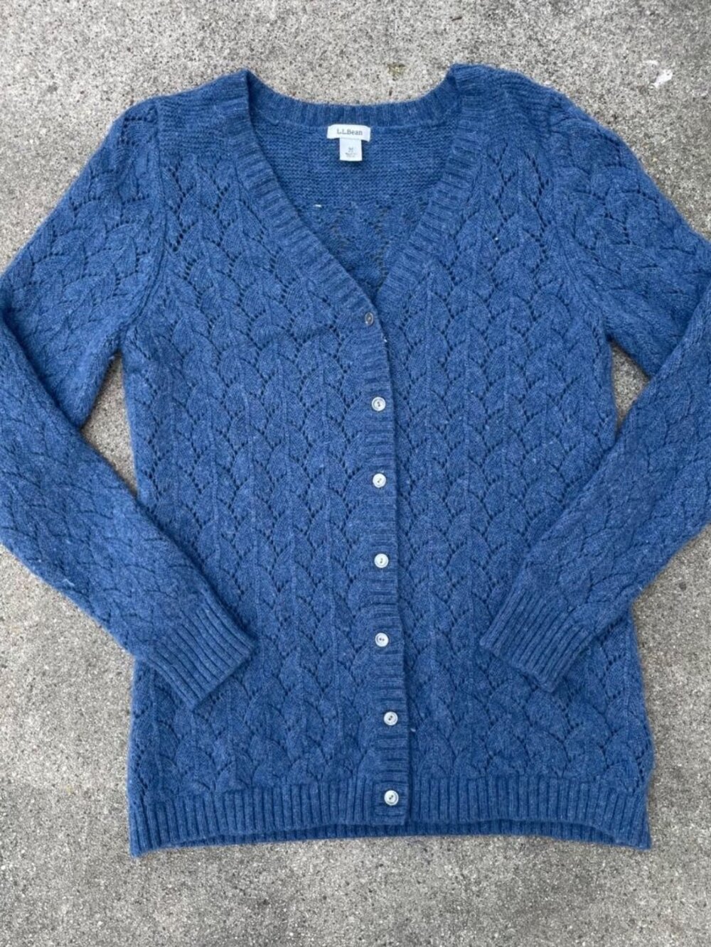 Vintage Y2K L.L. Bean Cardigan Open Knit Cashmere Wool Angora Blend Blue Soft M